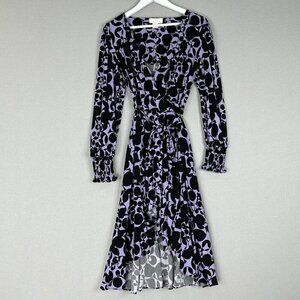 Rachel Parcell Womens Dress 8 Black Lavender Retro Jersey Wrap‎ Abstract Work
